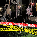 Halloween Caution Tape Set of 3 - Danger, Zombie Zone and Enter If You Dare Yellow Caution Tape Decorations for Door