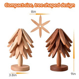 Wooden Tree Trivet Set Foldable Stand Walnut
