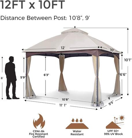 Outdoor Canopy Gazebo Tent 10x12 Feet Heavy Duty UPF 50+ Softtop Waterproof Outside Gazebo with Sunshade Curtains