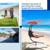 Outdoor Hanging Chaise Lounge Chair Curved Steel Outdoor Hammock Chair with Built-in Pillow and Removable Canopy