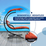 Outdoor Hanging Chaise Lounge Chair Curved Steel Outdoor Hammock Chair with Built-in Pillow and Removable Canopy