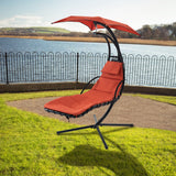 Outdoor Hanging Chaise Lounge Chair Curved Steel Outdoor Hammock Chair with Built-in Pillow and Removable Canopy