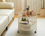 Oval Coffee Table Metal Glass Tea Table Modern Minimal 2-Tier Center Table with Storage Cabinet and Universal Wheels