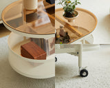 Oval Coffee Table Metal Glass Tea Table Modern Minimal 2-Tier Center Table with Storage Cabinet and Universal Wheels