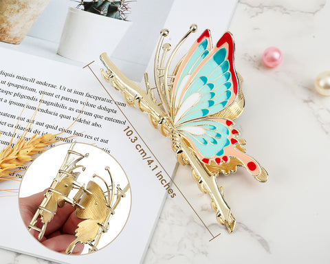 Big Butterfly Hair Clips for Women Set of 2 Large Non-Slip Strong Metal Butterfly Hair Claw