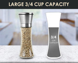 Salt and Pepper Grinder 7.9 Inch Premium 304 Stainless Steel Adjustable Pepper Mill Tall Size Manual Glass Bottle Shaker for Home, Kitchen, Barbecue