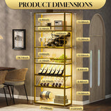 LED Tall Wine Rack Freestanding Floor 6-Tier Wine Rack With Glass Holder and Wine Storage, Wine Racks Countertop