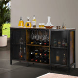 Coffee Bar Cabinet 55 Inch Wooden Farmhouse Liquor Bar Cabinet with Glass Holder & Sliding Wine Racks