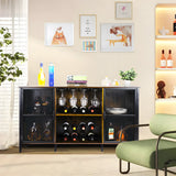 Coffee Bar Cabinet 55 Inch Wooden Farmhouse Liquor Bar Cabinet with Glass Holder & Sliding Wine Racks