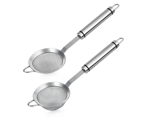 Tea Strainer 304 Stainless Steel 3-Inch Small Strainer Fine Mesh Cocktail Strainer Set of 2 Hand Strainer with Handle Also for Sifting Sugar, Flour, Spices, and Herbs