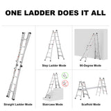 Ladders for Home Multi-Position 14 Ft Folding Extension Ladder A Frame Aluminum Step Adjustable Ladder