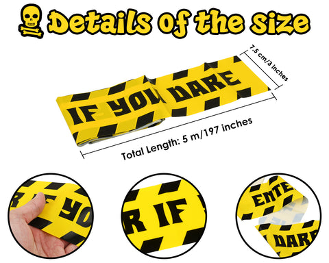 Halloween Caution Tape Set of 3 - Danger, Zombie Zone and Enter If You Dare Yellow Caution Tape Decorations for Door