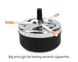 Round Push Down Spinning Metal Ashtray - Black