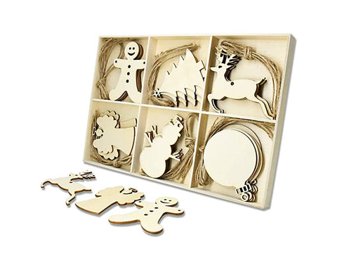 Christmas Wooden Ornaments 30 Pieces DIY Wood Slices with Strings