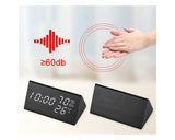 Wooden LED Digital Alarm Clock Wood Clock with Voice Activation - Black