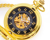 Luxury Hand Wind Mechanical Pocket Watch with Chain - Golden