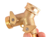 2-Way Brass Hose Tap Splitter 3/4'' Garden Hose Tap Connector with On/Off Valves