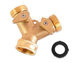 2-Way Brass Hose Tap Splitter 3/4'' Garden Hose Tap Connector with On/Off Valves