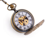 Classic Hand Wind Mechanical Pocket Watch with Chain - Copper