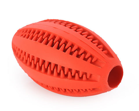 Non-Toxic Strong Rubber Dog Chew Ball Rugby Pet Toy - Red