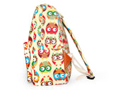 Owl Print Casual Canvas Backpack - Beige