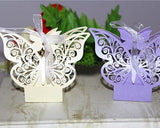 Laser Cut Twins Butterfly Wedding Candy Boxes with Ribbons - White