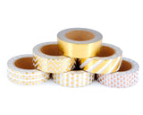 6 Pcs 1.5 cm Shinning Pattern Washi Masking Tape - Gold