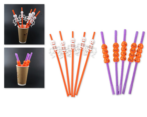 10 Pieces Skull Shape Drinking Straws Pumpkin Shape Plastic Straws