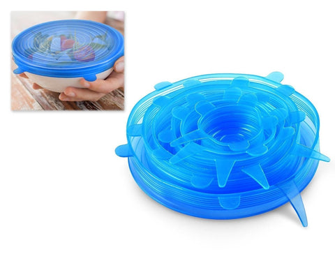 6 pieces Various Sizes Silicone Stretch Lids - Blue