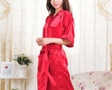 Long Style Satin Bath Robe for Women - Red