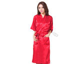 Long Style Satin Bath Robe for Women - Red