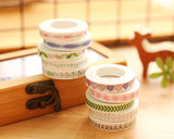 5 Pcs 10m Fresh Pattern Narrow Decorative Washi Tapes