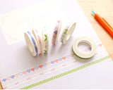 5 Pcs 10m Fresh Pattern Narrow Decorative Washi Tapes