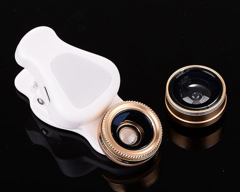 3 in 1 Clip on Phone Camera Lens with Fisheye Lens - Gold