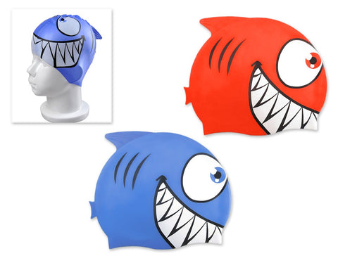 2 Pieces Fish Shaped Silicone Swimming Cap for Kids - Blue and Red