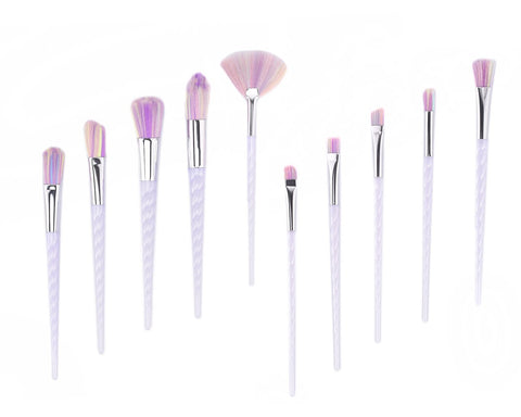 10 Pcs Professional Makeup Brush Set with Diamond Bag - Silver