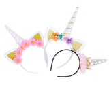 3 Pieces Kids Unicorn Headbands with Ears and Flowers for Party