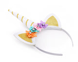 3 Pieces Kids Unicorn Headbands with Ears and Flowers for Party