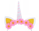 3 Pieces Kids Unicorn Headbands with Ears and Flowers for Party