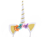 3 Pieces Kids Unicorn Headbands with Ears and Flowers for Party