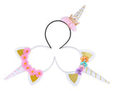 3 Pieces Kids Unicorn Headbands with Ears and Flowers for Party