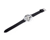 Musical Note Leather Band Quartz Women's Wrist Watch - Black