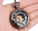 Classic Hand Wind Mechanical Pocket Watch with Chain - Black