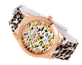 Trendy Leopard Silicone Band Dress Analog Wrist Watches for Women Girl