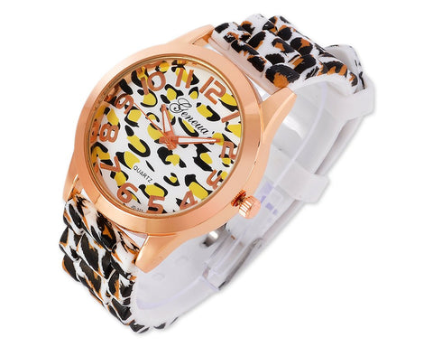 Trendy Leopard Silicone Band Dress Analog Wrist Watches for Women Girl