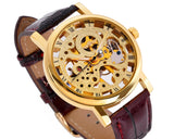 Winner Skeleton Brown Leather Hand Winding Mechanical Watch D160-Gold