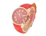 Geneva Unisex Gold Plated Round Leather Wrist Watch