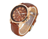 Geneva Unisex Gold Plated Round Leather Wrist Watch