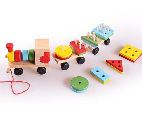 Children's Wooden Geometric Educational Toy Train