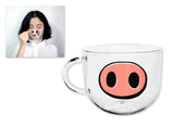 Cat Beard Cute Mug with Lid 500 Milliliter/17 Ounces Transparent Glass Funny Tea Cup Coffee Mug for Drinking Water Novelty Morning Mug